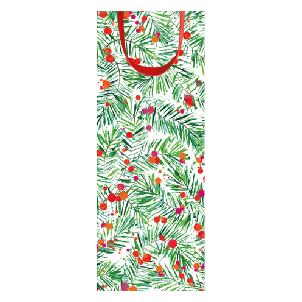 WIne Bag with Pine Needles and red/hot pink berries