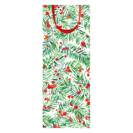 WIne Bag with Pine Needles and red/hot pink berries