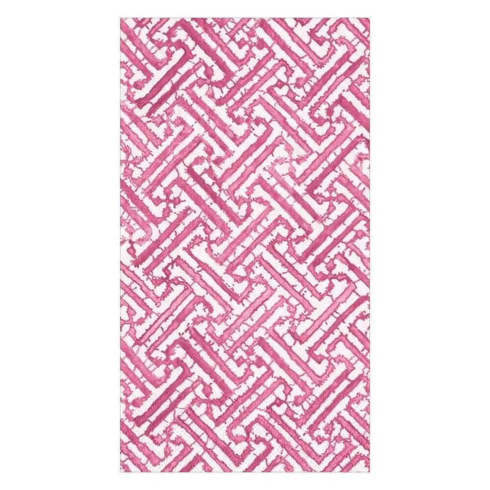 White Guest Towel wtih Fuchsia geometric chinoiserie design