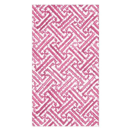 White Guest Towel wtih Fuchsia geometric chinoiserie design
