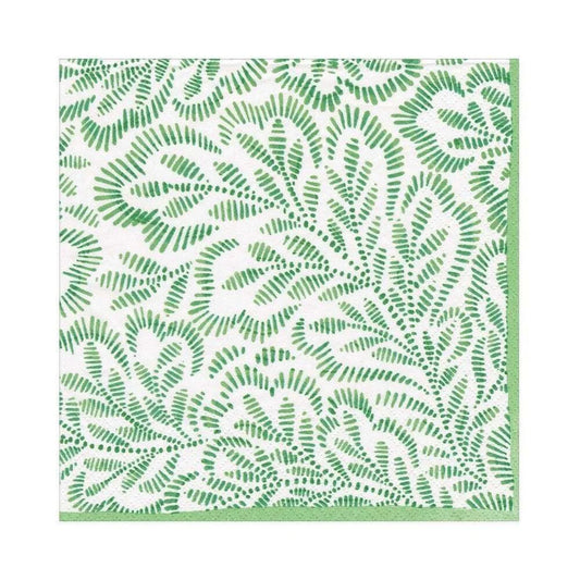 White and Green Luncheon Napkins with fern like print