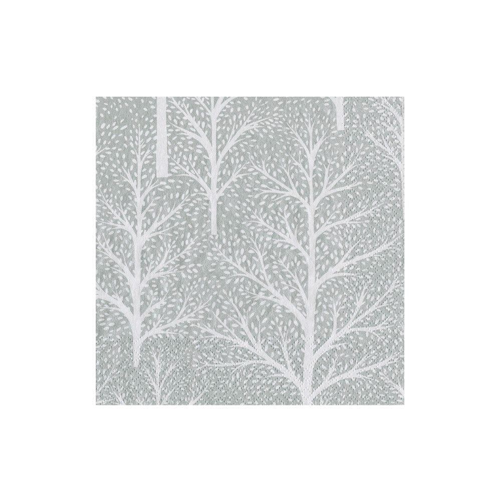 Silver Cocktail Napkin with White Trees