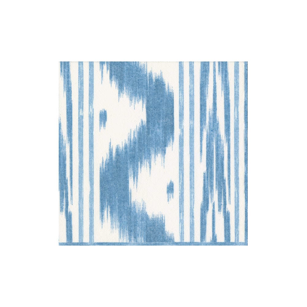 A blue and white striped patterned cocktail napkin