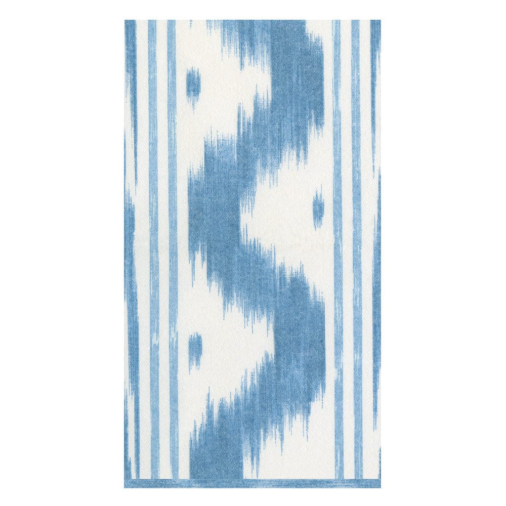 A blue and white patterned guest towel.