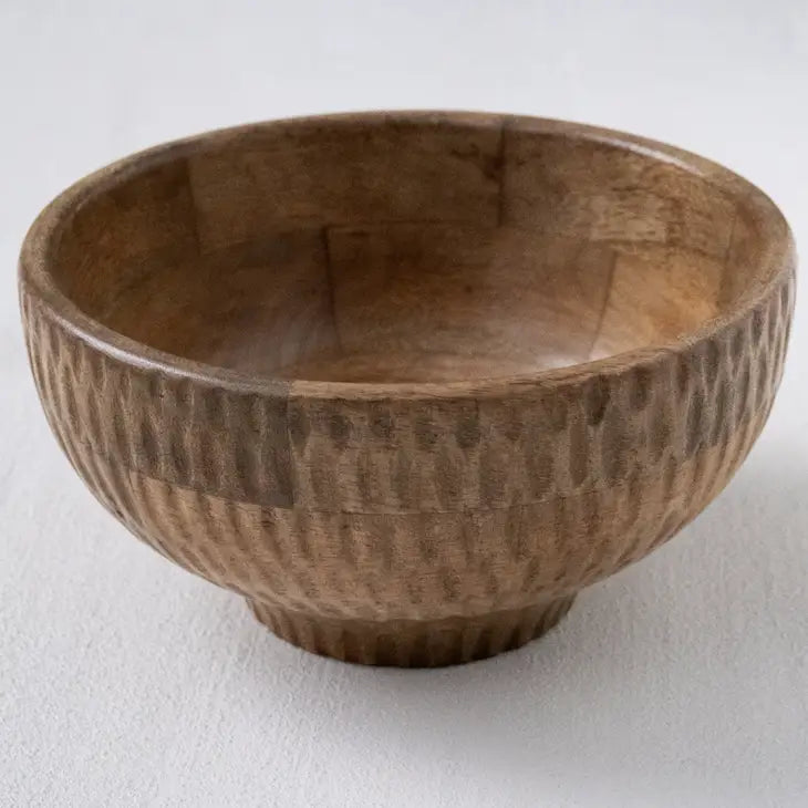 Textured Wood Footed Bowl