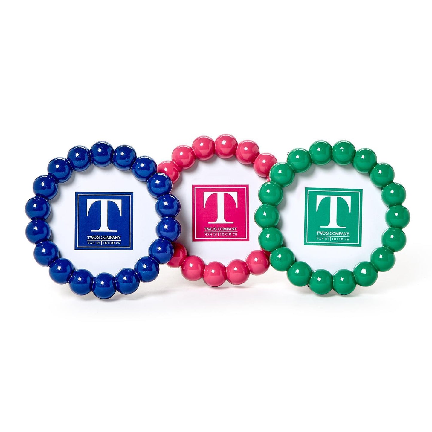 hobnail 4x4 round photo frames in green, pink, and blue.