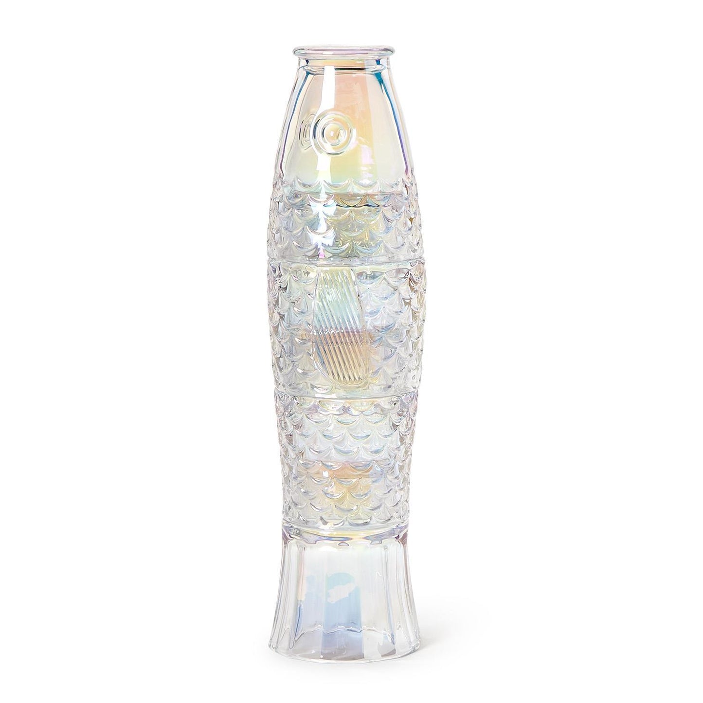Decorative stackable fish glass with a textured design on a white background