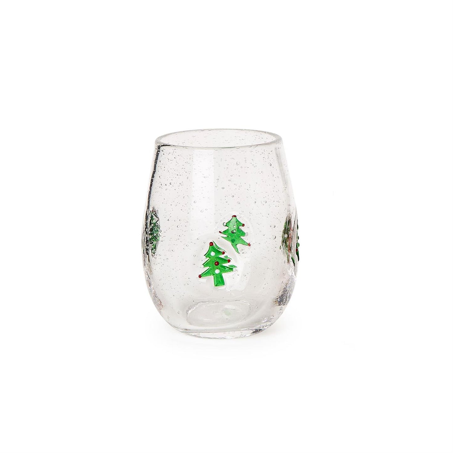 Holiday Tree Clear Bubble Stemless Wine Glass