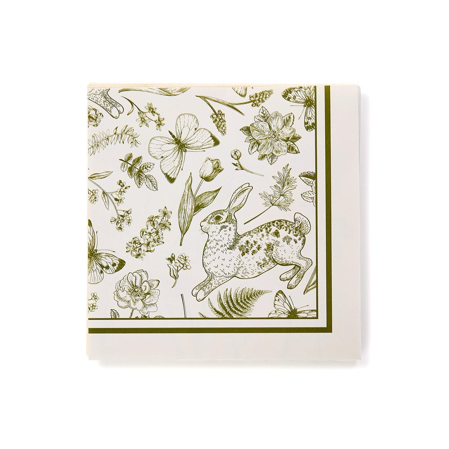 Cocktail Napkins with green floral and animal illustrations on a white background