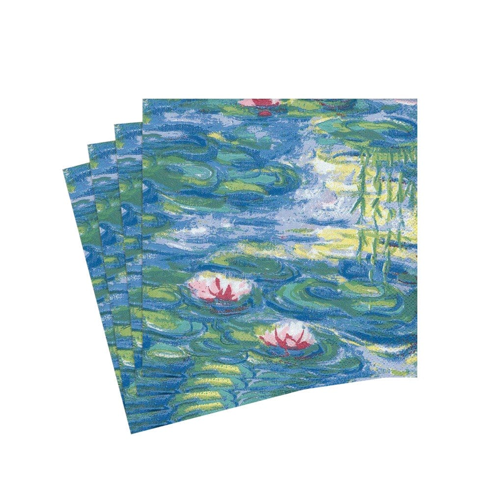 blue and green cocktail napkins with waterlily design-Monet's Nympheas