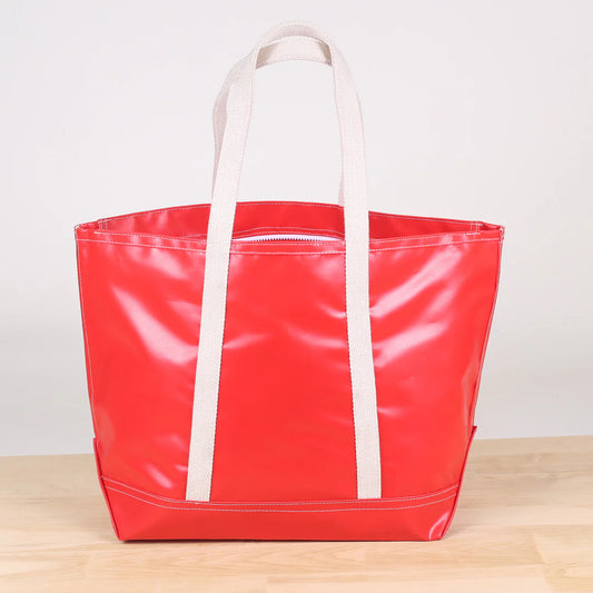 Large Red Tote.  Water Resistant Material with white cotton handles