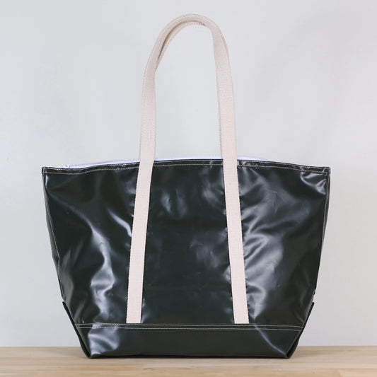 Large Olive Tote.  Water resistant.  White Cotton Handles