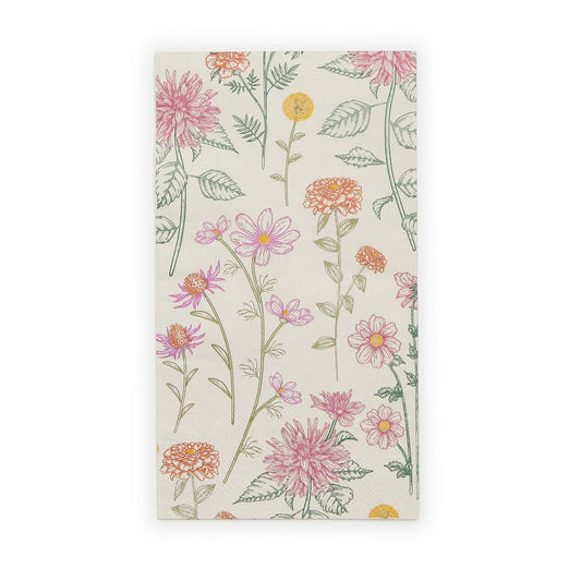 Floral patterned paper with pink, orange, and green flowers on a white background