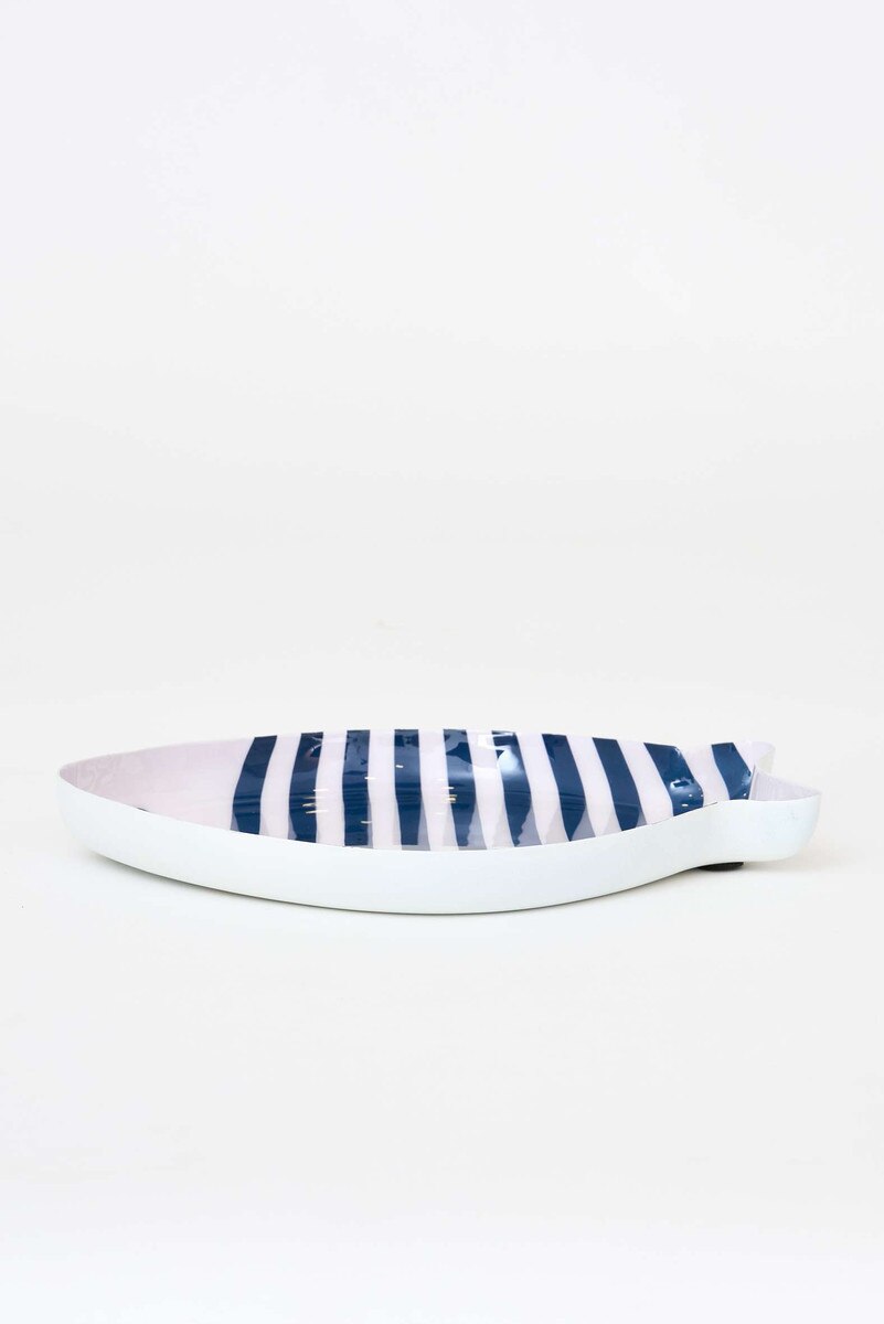 Blue and white stripe fish shaped tray