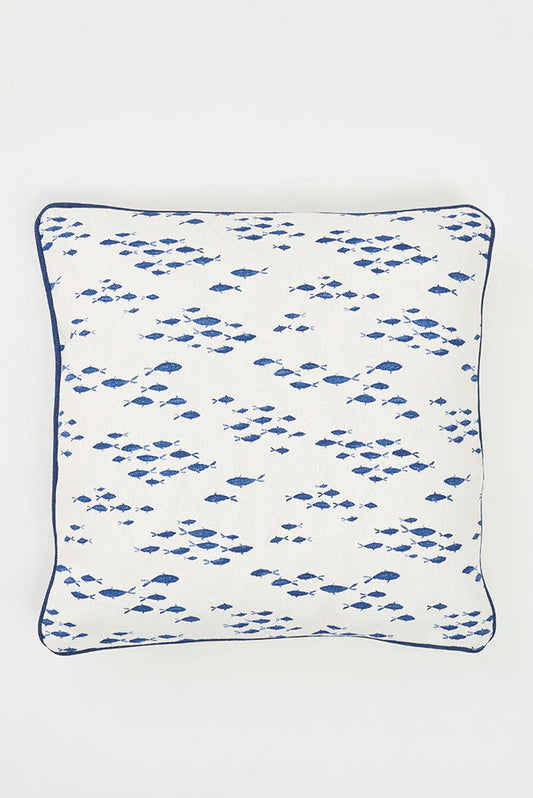 Blue Fish White Pillow