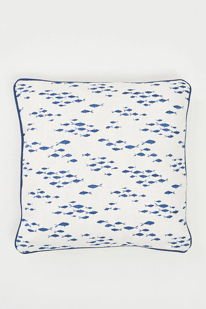 Blue Fish White Pillow