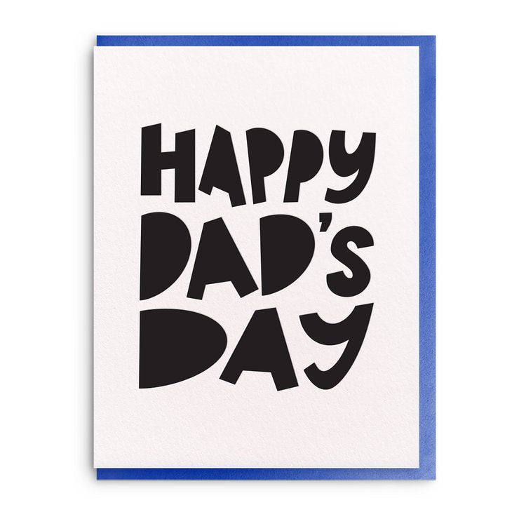 Single White Card with royal blue envelope and black font. States Happy Dad's Day