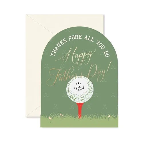 Green Father's day card with gold touches and golf decor