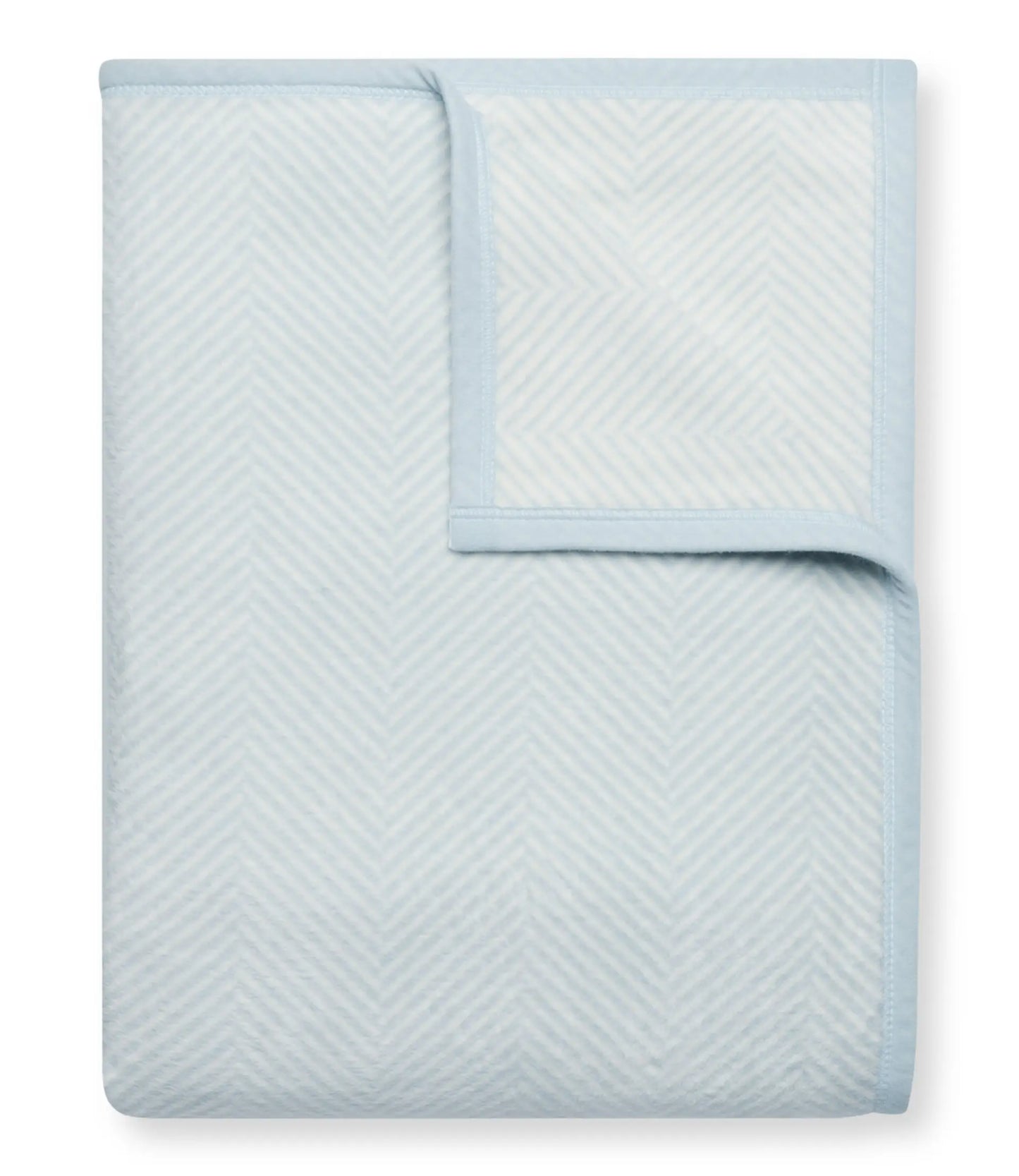 Folded blanket with Sky Blue and White Herringbone design