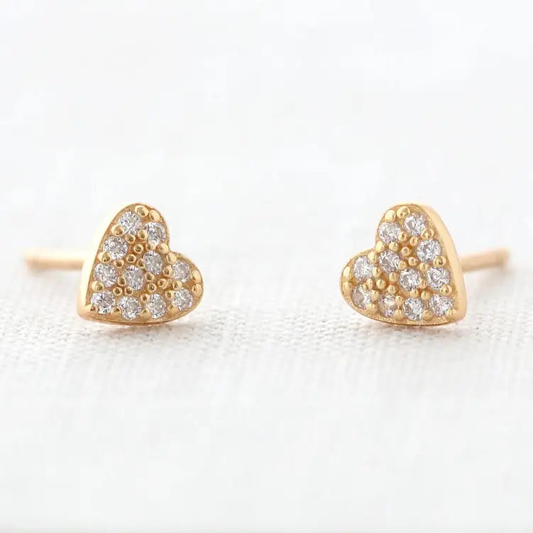 Heart Gold Crystal Stud Earrings