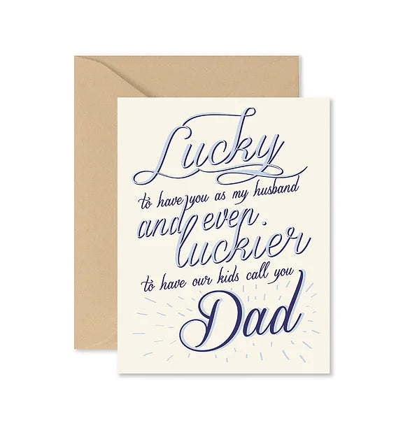 White card for a dad that has blue cursive words on in card