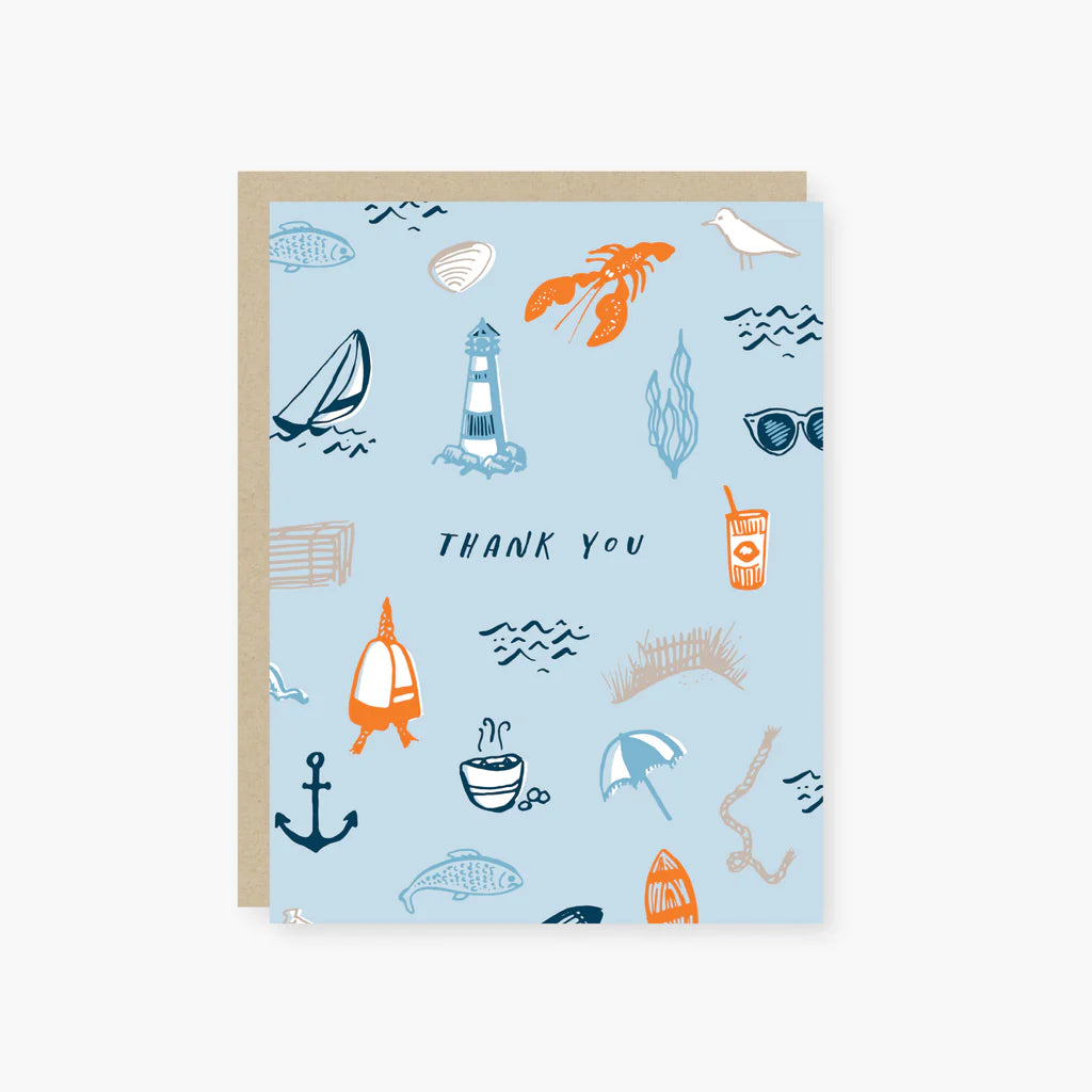 Light Blue Card with New England Images. Thank You written in center