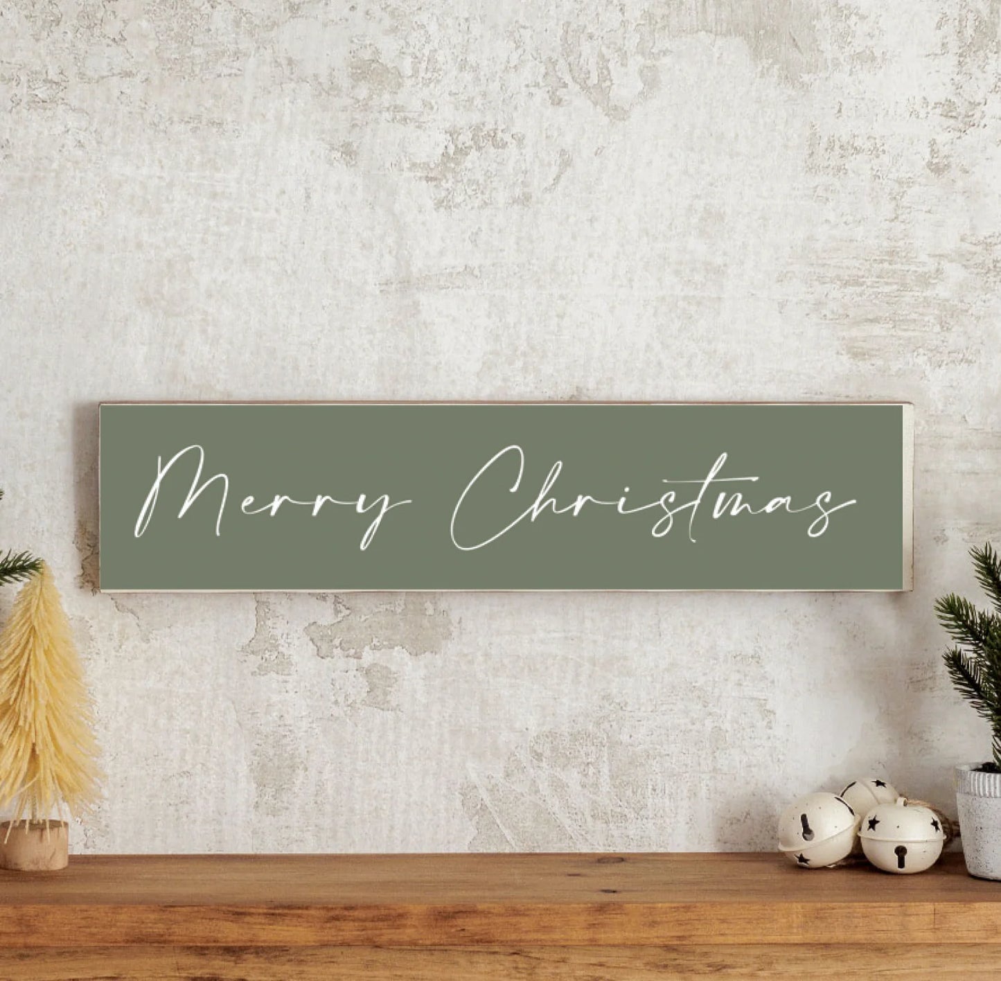 Merry Christmas Mint Wood Sign