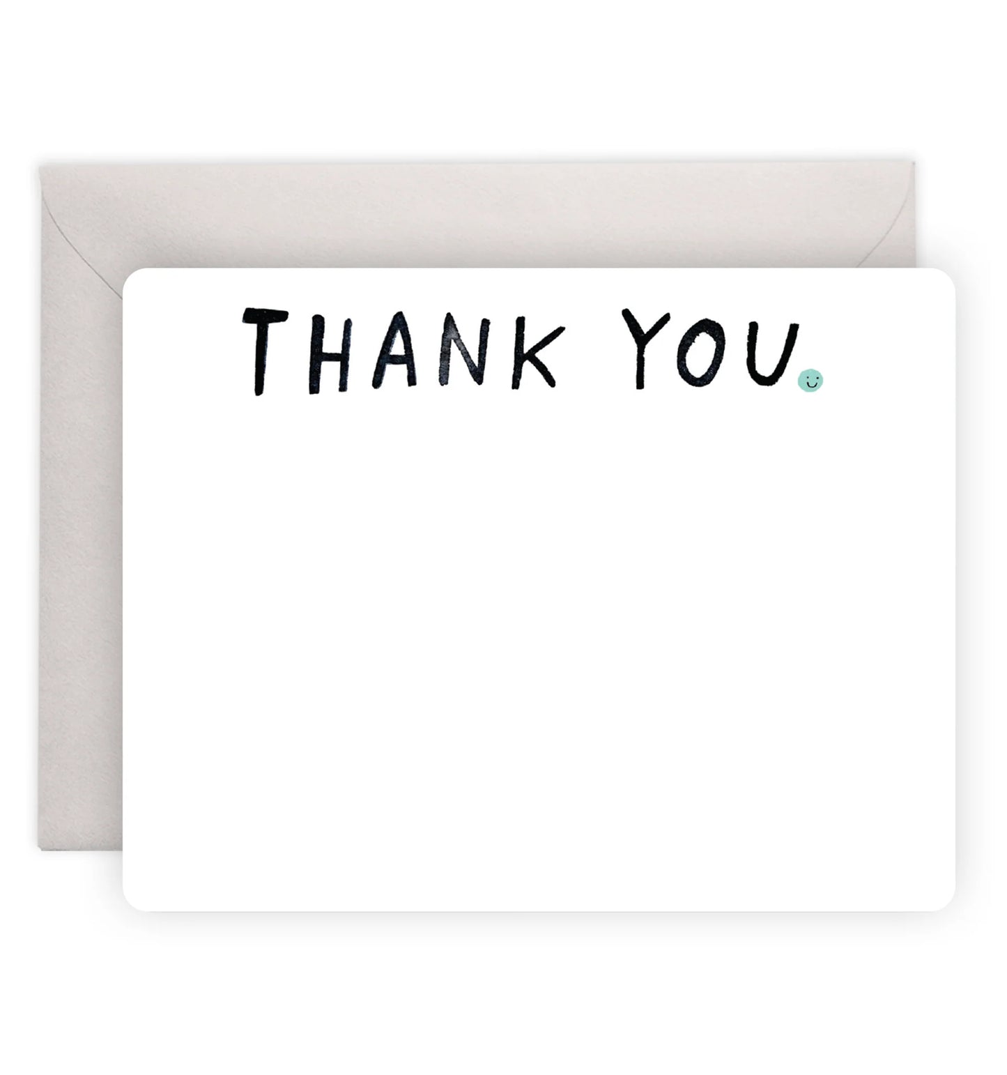 Flat note card with Thank You in black on the top center