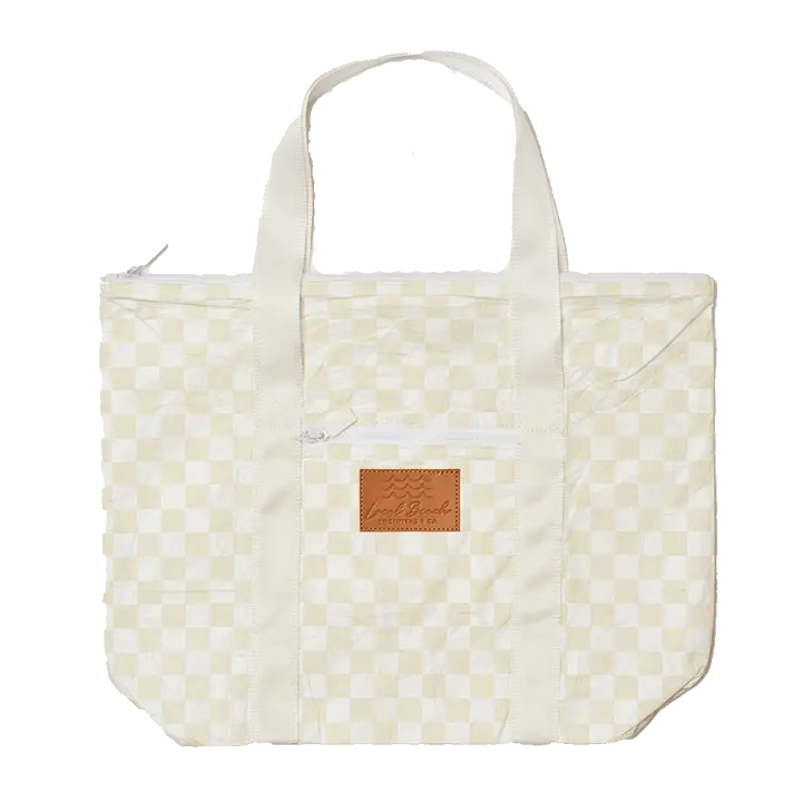 Sand White Checker Water Resistant Shoulder Tote