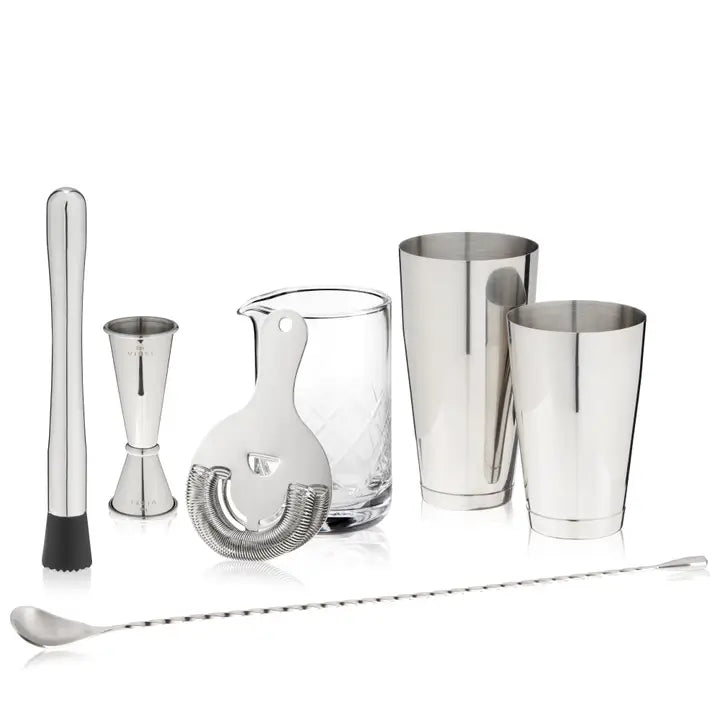 Stainless Steel and Crystal Bar Essentials (Set of 7)