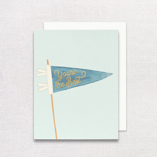 Greeting Card with watercolor graphics of a flag with 'You're the best!' in gold foil