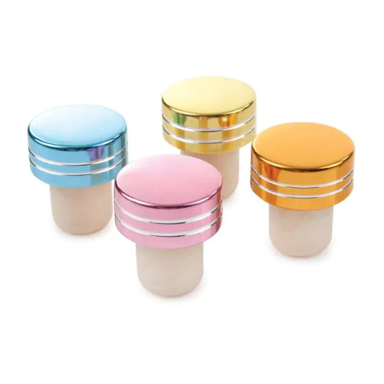 Bottle stop with metalic pastel top blue, pink, orange, yellow