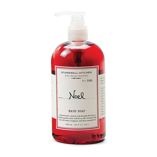 hand soap in plastic bottle with pump lid:  color red