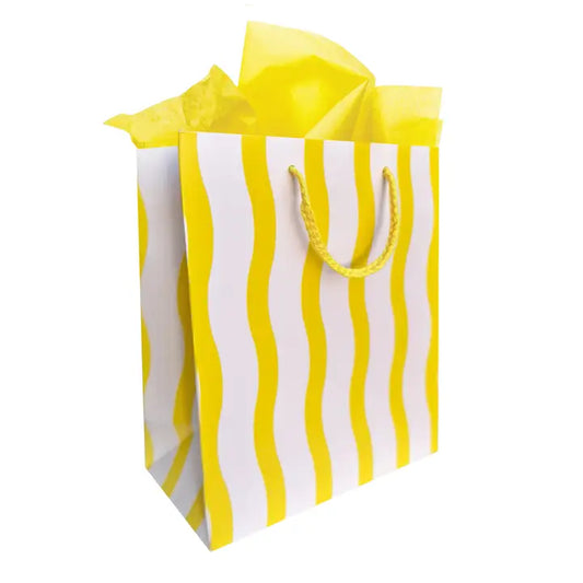 Yellow stripe gift bag with squiggle lines