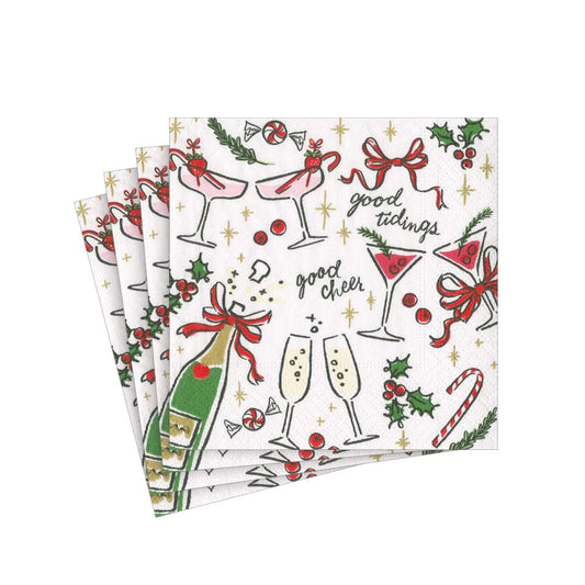 Cocktail Napkin with festive drinks, ribbons