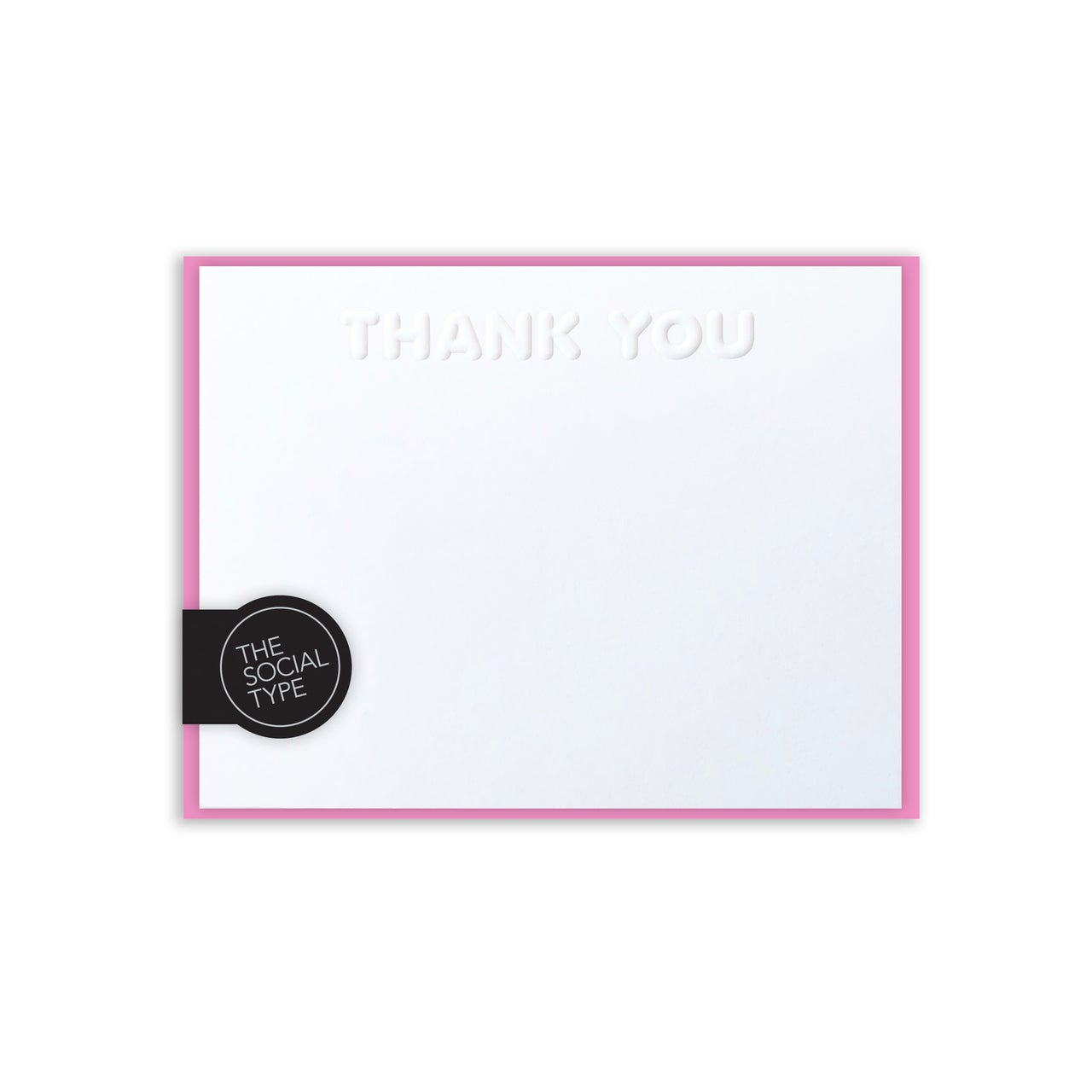 White thank you cards with a pink envolope