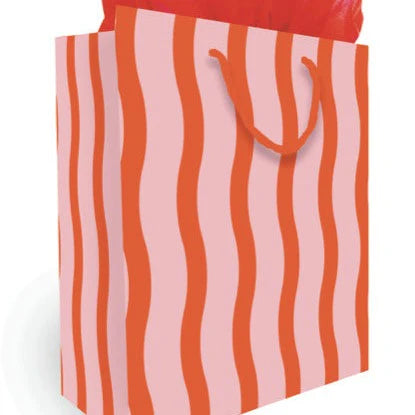Gift bag with pink and orange stripes