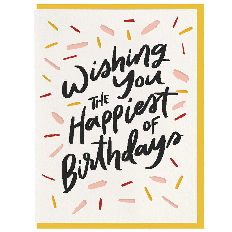 White card with colorful pinks and yellows and big, black cursive words from top to bottom