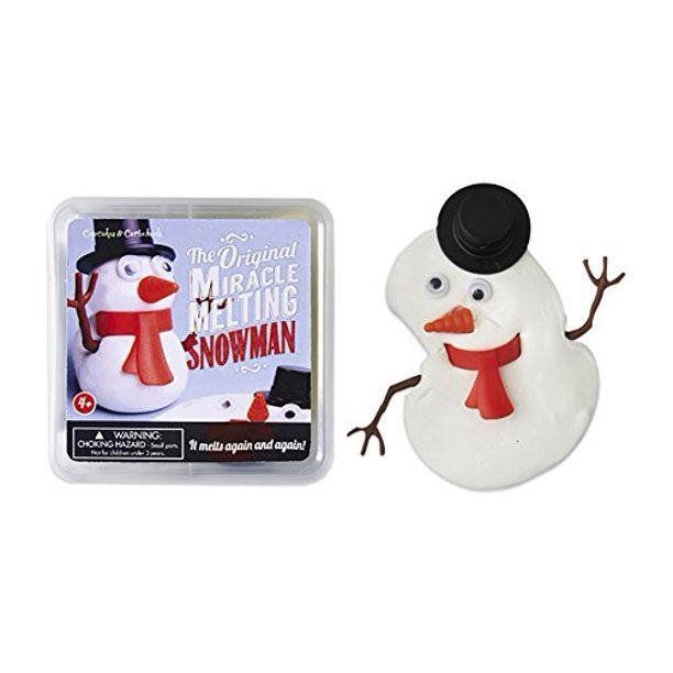 Melting Snowman container with image on top. The actual snow man melting
