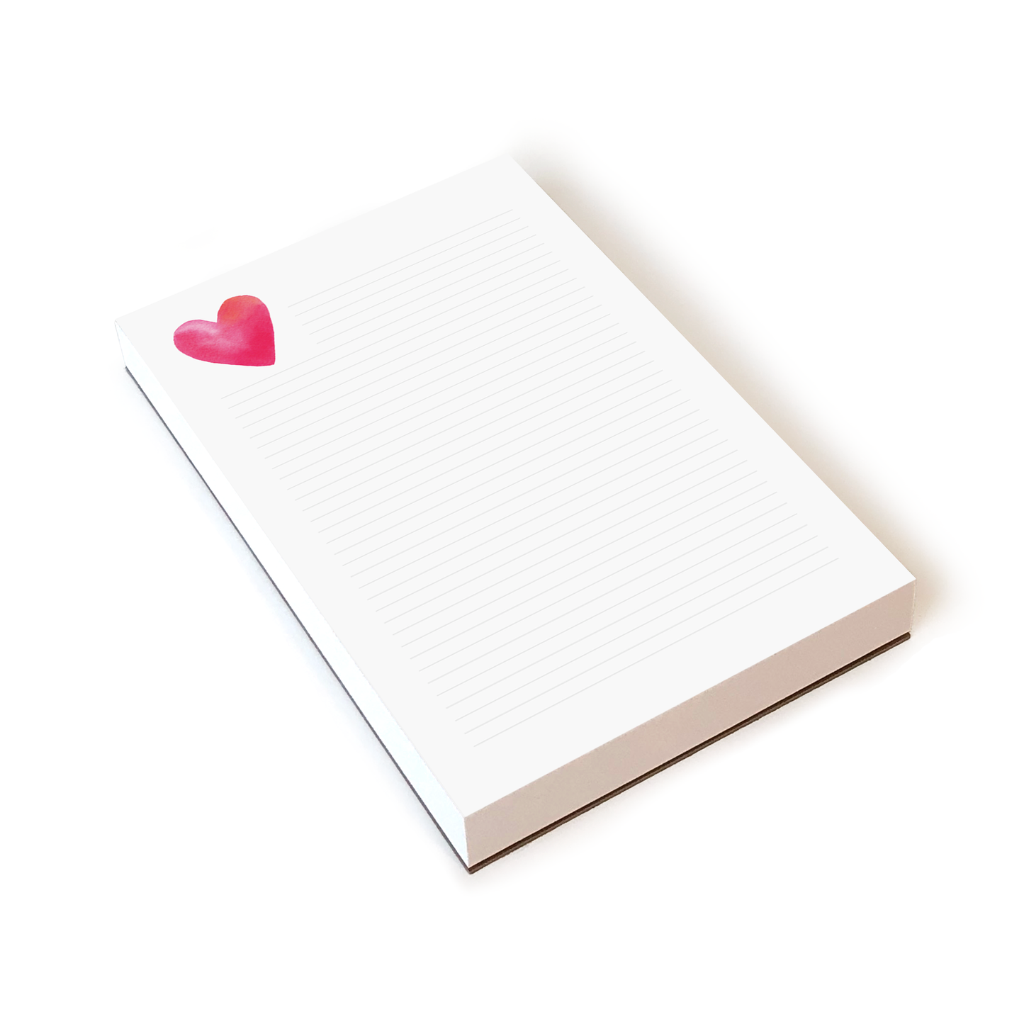 Lined notepad with red heart in top left corner