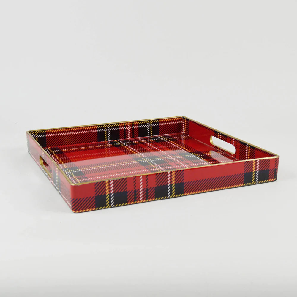 Red Plaid square serving tray