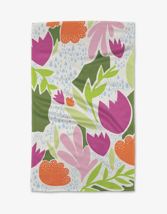 kitchen towel with bright abstract floral arrangement 