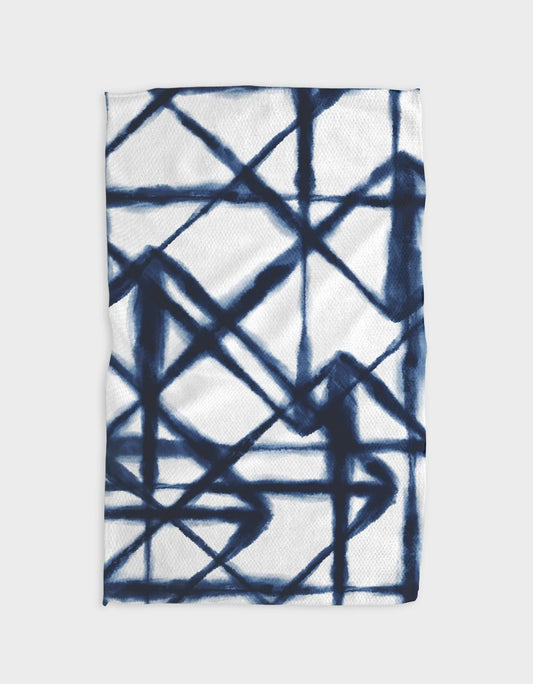 White Kitchen towel with blue geometric design