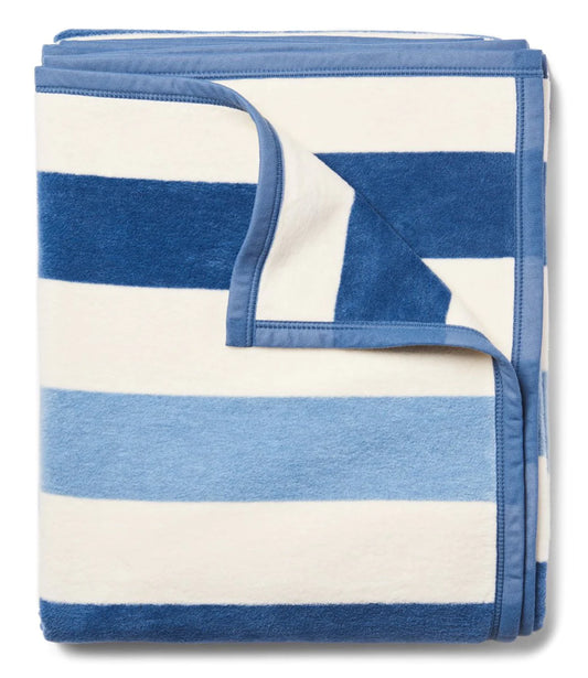 blanket with blue white and baby blue stripes