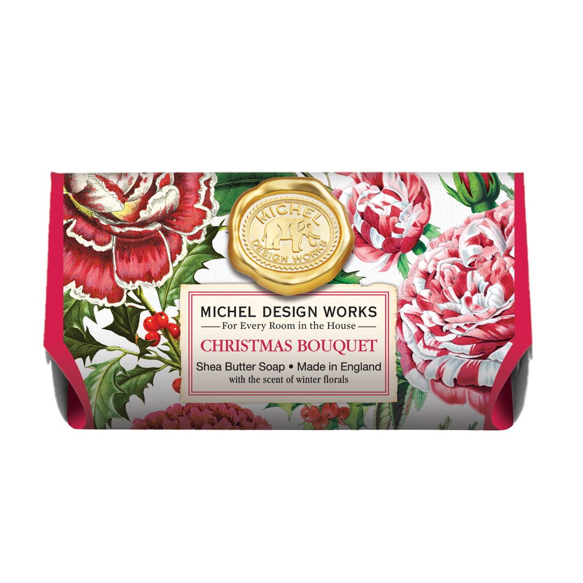 bar of soap with floral image on label