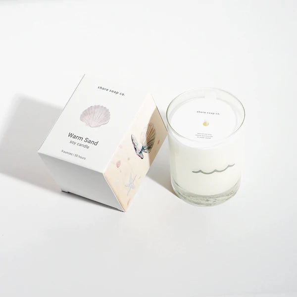 warm sand candle and box lying flat