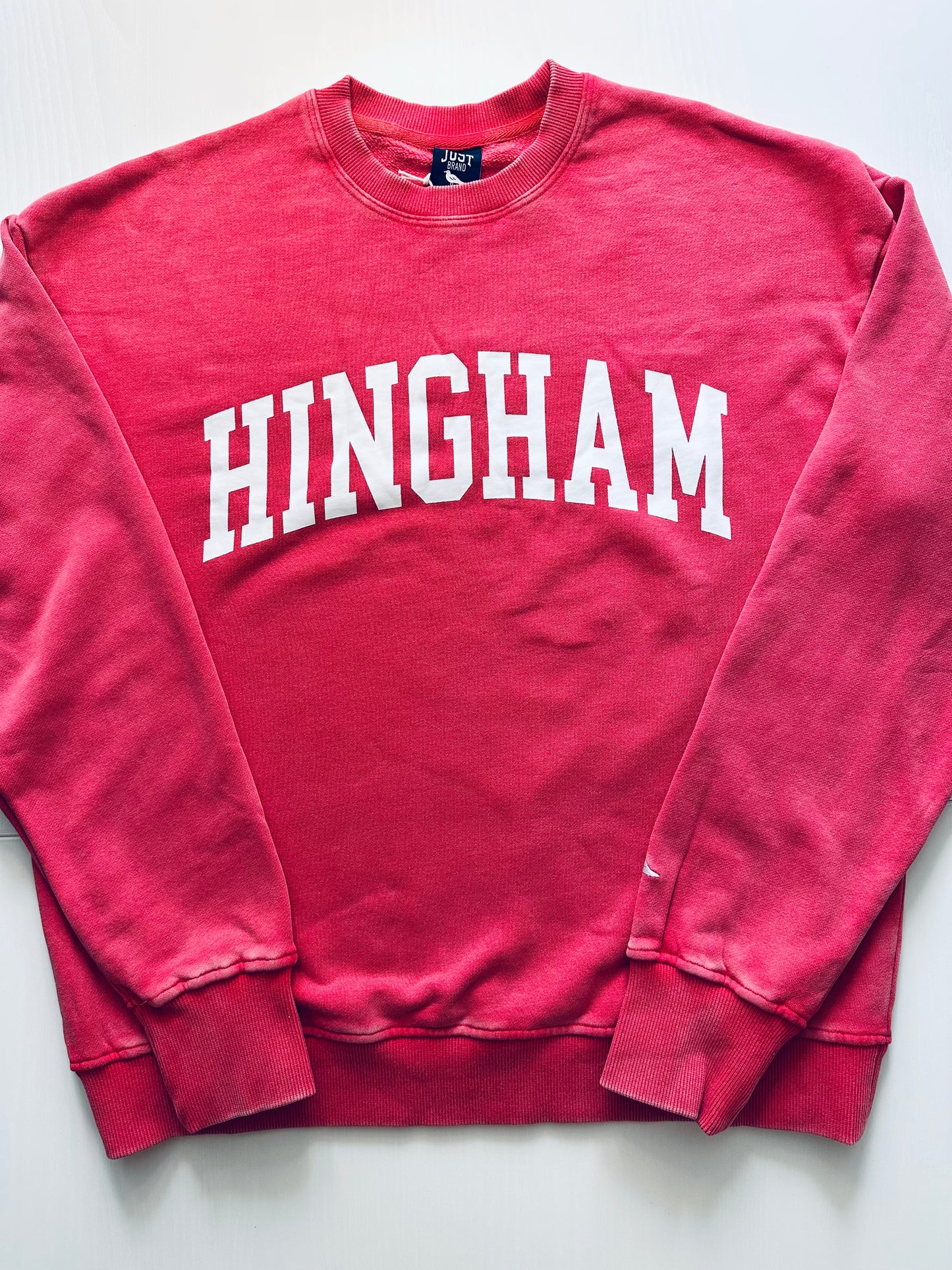 HINGHAM Washed Crewneck _ Adult (Red w/ White Letter)