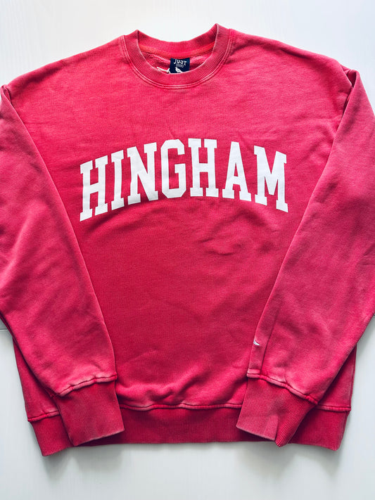 HINGHAM Washed Crewneck _ Adult (Red w/ White Letter)
