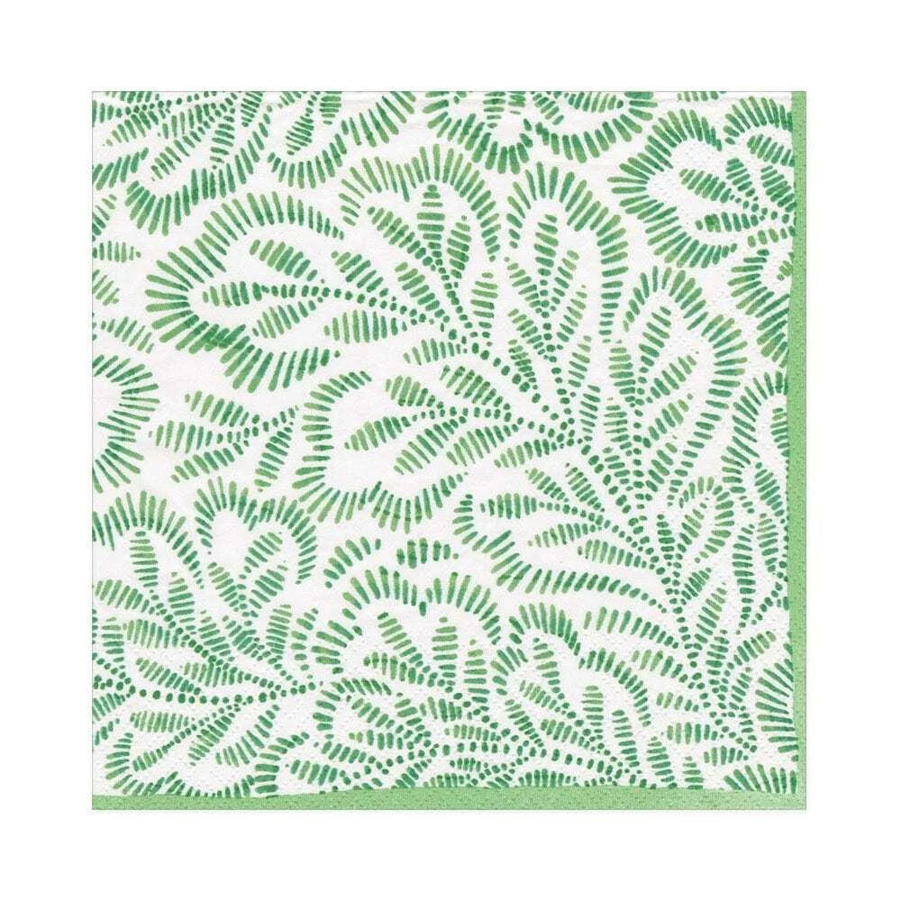 White and Green Luncheon Napkins with fern like print