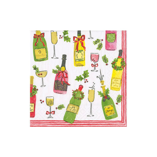 Cocktail Napkin with Festive spirit bottles